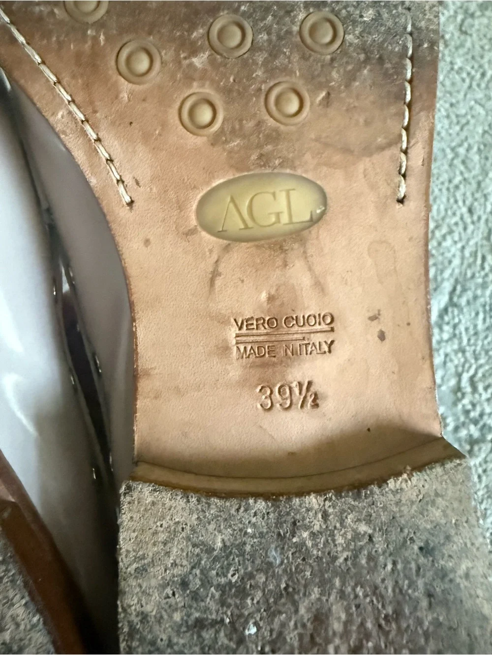 AGL Blush Pink Leather Penny Loafers stud detailing slip on mules 39.5 / 9.5